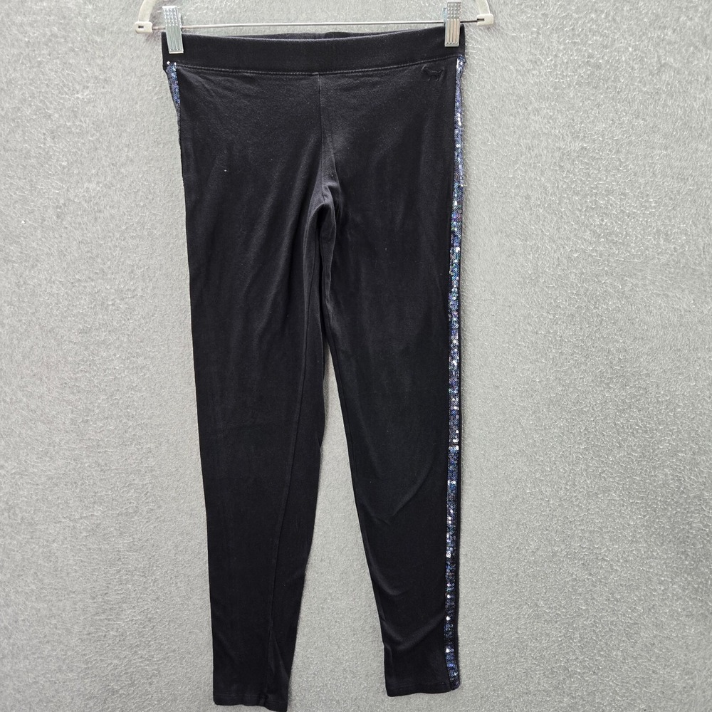 Pink Victorias Secret Women Activewear Pants‎ Medium Black Legging Sequins